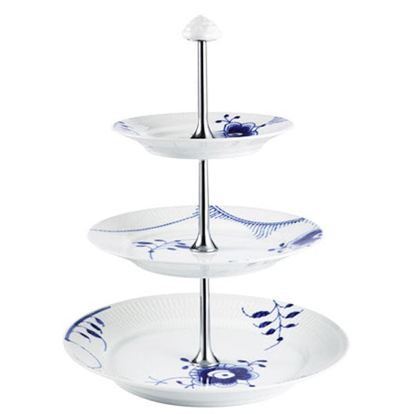 Royal Copenhagen Blå Mega riflet Etagere - 35 cm. - Bahne